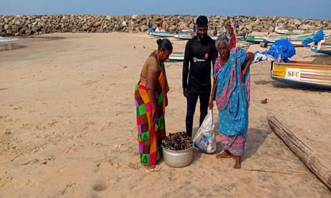 குமரியில் சிப்பி மீன் எடுக்கும் மீனவர்கள்