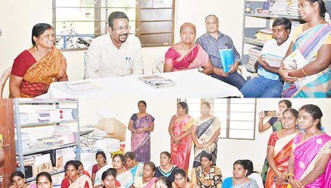 கலெக்டர் தினேஷ் பொன்ராஜ் ஆலிவர் மகளிர் சுயஉதவி குழுக்களுடன் ஆலோசனை செய்து பேசினார்.