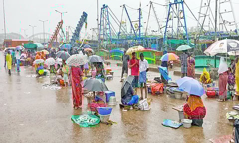 மீன் வாங்குவதற்கு பொது மக்கள் வராததால் கடலூர் துறைமுகம் வெறிச்சோடி இருப்பதை படத்தில் காணலாம்.