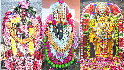 பரமத்திவேலூர் தேரடி வீதியில் உள்ள காலபைரவர், கோப்பணம் பாளையத்தில் உள்ள காலபைரவர், நன்செய் இடையாறில் உள்ள மகா காலபைரவர் தேய்பிறை அஷ்டமி முன்னிட்டு சிறப்பு அலங்காரத்தில் இருந்தபோது எடுத்த படம்.