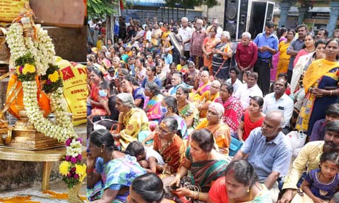 அய்யப்ப சுவாமிக்கு ஆராட்டு  விழா, திரளான பக்தர்கள் தரிசனம் செய்த காட்சி.