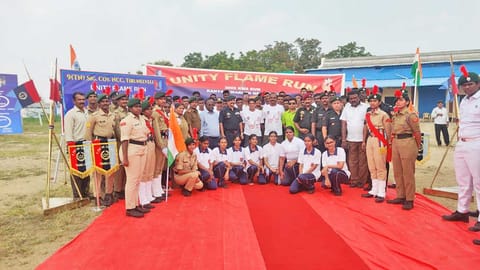 சுடர் ஓட்டத்திற்கு நேஷனல் பொறியியல் கல்லூரியில் வரவேற்பு அளிக்கப்பட்ட காட்சி.