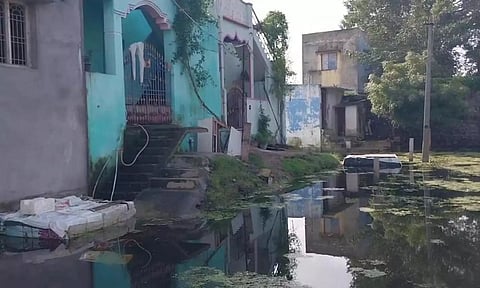 யமுனா நகரில் வீடுகள் முன்பு தேங்கி உள்ள மழை நீர்