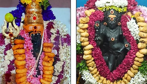 தேய்பிறை அஷ்டமியை முன்னிட்டு கோப்பணம் பாளையம் பரமேஸ்வரர் ஆலயத்தில் உள்ள காலபைரவர், விஜயகிரி பழனியாண்டவர் கோவிலில் உள்ள காலபைரவர் சிறப்பு அலங்காரத்தில் அருள்பாலித்த காட்சி.