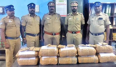 பறிமுதல் செய்யப்பட்ட கஞ்சாவை படத்தில் காணலாம்