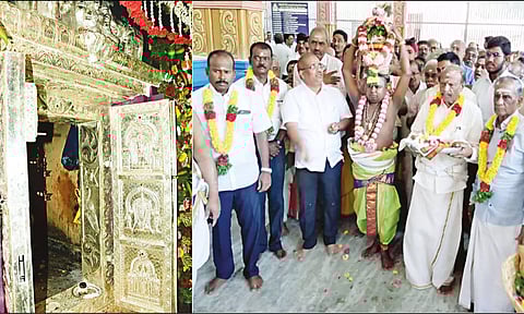 மூலவருக்கு வெள்ளி கதவு அமைக்கப்பட்டதை படத்தில் காணலாம்.