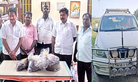 பறிமுதல் செய்யப்பட்ட ஆம்பர் கிரிஷ் மற்றும் கார்.