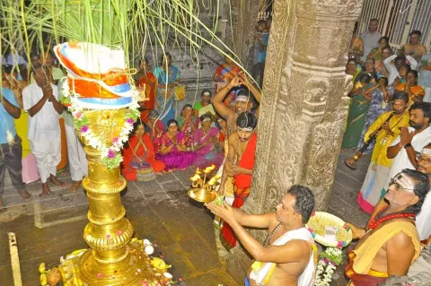 நெல்லை டவுன் நெல்லையப்பர் கோவிலில் திருவாதிரை  திருவிழா இன்று காலை கொடியேற்றத்துடன் தொடங்கியது. பின்னர் கொடிமரத்திற்கு தீபாராதனை காட்டப்பட்ட காட்சி.