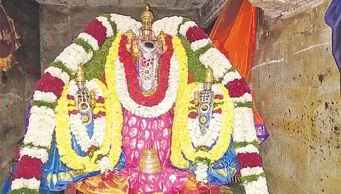 பகல் பத்து உற்சவத்தை முன்னிட்டு கோட்டை அழகிரிநாதர் பெருமாள் சிறப்பு அலங்காரத்தில் அருள் பாலித்த காட்சி.