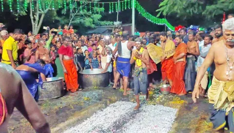 பூக்குழி இறங்கிய பக்தர்களை படத்தில் காணலாம்.