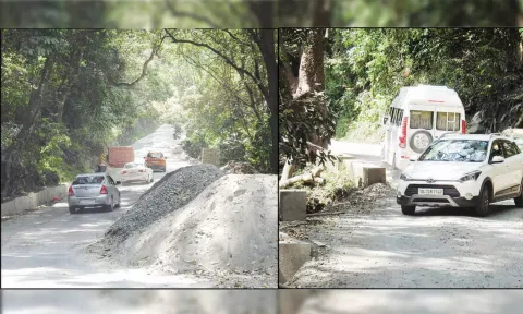 கொடைக்கானல்-வத்தலக்குண்டு சாலையில் பாலப்பணிகள் நடைபெறுவதால் போக்குவரத்து நெரிசல் ஏற்படுகிறது.