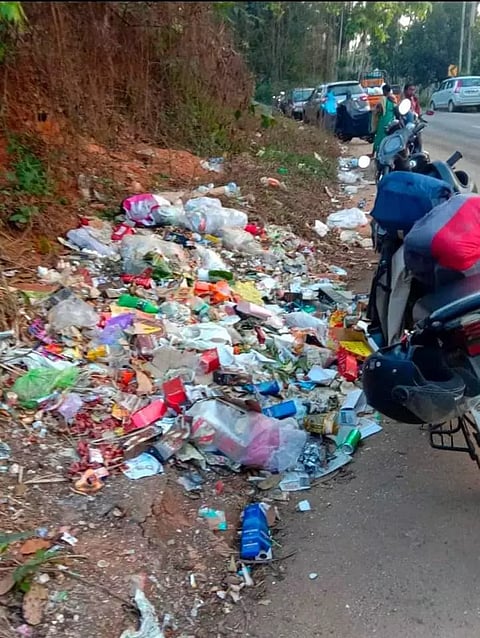 சேரங்கோடு ஊராட்சியில் சாலையோரம் குவிந்து கிடக்கும் பிளாஸ்டிக் கழிவுகள்