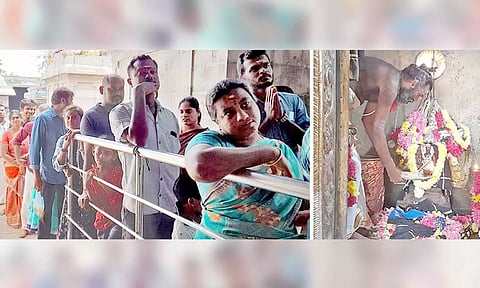 சிறப்பு அலங்காரத்தில் அருள்பாலித்த சனீஸ்வரரை திரளான பக்தர்கள் காத்திருந்து தரிசித்தனர்.