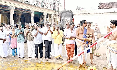 ஆதி கும்பேஸ்வரர் கோவிலில் மாசி மக விழா பந்தக்கால் முகூர்த்தம்.