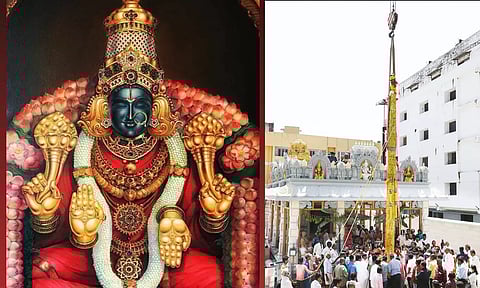 பத்மாவதி தாயார் கோவிலில் புதிய கொடிக்கம்பம் பிரதிஷ்டை