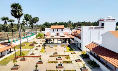 கீழடி அகழ்வாராய்ச்சி வைப்பகத்தின் முழு தோற்றம்.