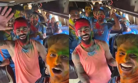 பேருந்தில் ஹோலி கொண்டாடிய இந்திய வீரர்கள்- வைரலாகும் வீடியோ