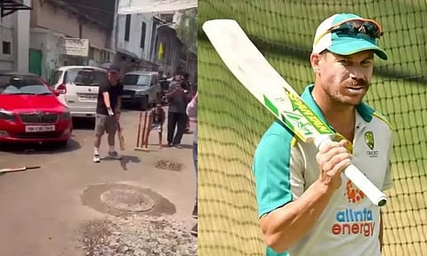 தெருவில் கிரிக்கெட் விளையாடி அசத்திய டேவிட் வார்னர்- வைரலாகும் வீடியோ