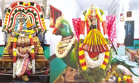 உற்சவர்கள் ஜம்புகேஸ்வரர், அகிலாண்டேஸ்வரி பக்தர்களுக்கு அருள்பாலித்த காட்சி.