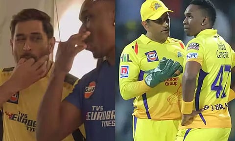 பிராவோவுக்கு விசில் அடிக்க கற்றுக்கொடுத்த தல டோனி: வைரலாகும் வீடியோ