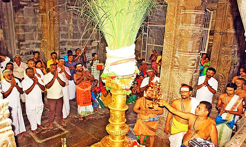 கொடிமரத்திற்கு தீபாராதனை காட்டப்பட்டபோது எடுத்த படம்.