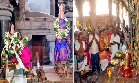 நெல்லையப்பர் கோவிலில் இன்று  சுவாமி தோன்றிய திருவிளையாடல் நிகழ்ச்சி நடைபெற்றதையும், தீபாராதனை காட்டப்பட்டதையும் படத்தில் காணலாம்.