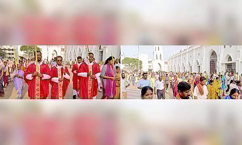 பூண்டி மாதா பேராலயத்தில் குருத்தோலை ஞாயிறு பவனி நடந்தது.