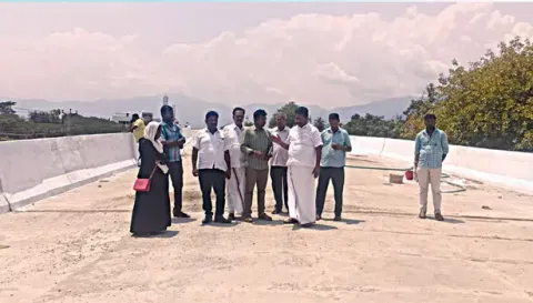 பாலத்திற்கு வர்ணம் பூசும் பணியை தங்கபாண்டியன் எம்.எல்.ஏ. பார்வையிட்டார்.
