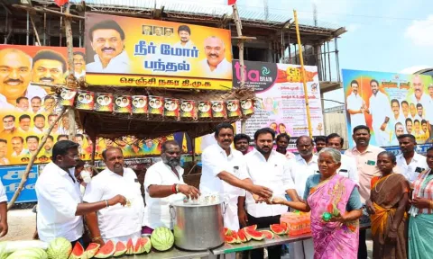 செஞ்சி பேரூராட்சியில் தி.மு.க. சார்பில் 7 இடங்களில் நீர் மோர் பந்தல்.