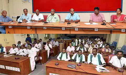 கிருஷ்ணகிரி மாவட்ட கலெக்டர் அலுவலக கூட்டரங்கில்  விவசாய சங்க பிரதிநிதிகளுக்கான சிறப்பு கலந்துரையாடல் கூட்டம் கலெக்டர் தீபக்ஜேக்கப் தலைமையில் நடைபெற்றது.