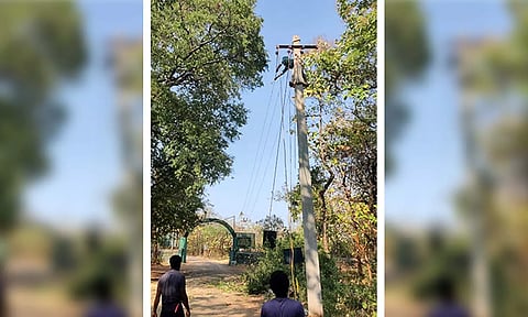 மின்கம்பங்கள் நடப்பட்ட காட்சி.