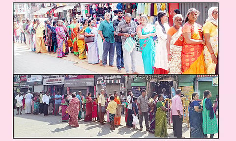 மதுரை மீனாட்சி அம்மன் கோவில் மற்றும் மேலமாசி வீதி அய்யப்பன் கோவிலில் சாமி தரிசனம் செய்ய நீண்ட வரிசையில் காத்திருந்த பக்தர்கள்.