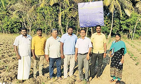 மீட்கப்பட்ட கோவில் நிலங்களில் அதிகாரிகள் அறிவிப்பு பலகை வைத்தனர்.