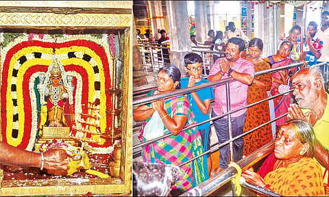 குருபகவானுக்கு மகாதீபாராதனை காண்பிக்கப்பட்டதையும், பக்தர்கள் சாமி தரிசனம் செய்ததையும் படத்தில் காணலாம்.