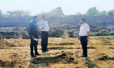 மணல் குவாரி அதிகாரிகள் ஆய்வு செய்தனர்.