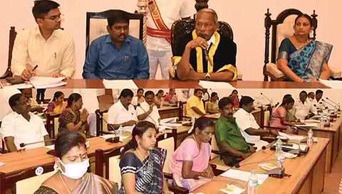 மாநகராட்சி கூட்டம் மேயர் ராமச்சந்திரன் தலைமையில் நடைபெற்றபோது எடுத்த படம்.