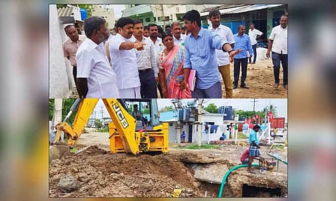 குடிநீர் திட்டப்பணிகளை மேயர் ஆய்வு செய்தபோது எடுத்தபடம்.&nbsp;
