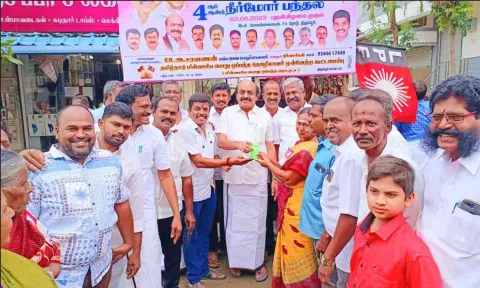 நீர்- மோர் பந்தலை செல்வராஜ் எம்.எல்.ஏ. திறந்து வைத்த காட்சி.&nbsp;