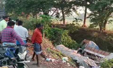 வாய்க்காலில் கவிழ்ந்த லாரி