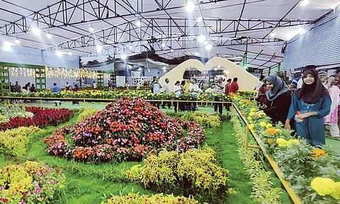 மலர் கண்காட்சியை ஆர்வத்துடன் கண்டுகளிக்கும் சுற்றுலா பயணிகள்