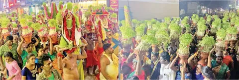பத்திரகாளி அம்மன் கோவில் சித்திரை திருவிழாவையொட்டி முளைப்பாரி ஊர்வலம் நடைபெற்ற போது எடுத்த படம்.