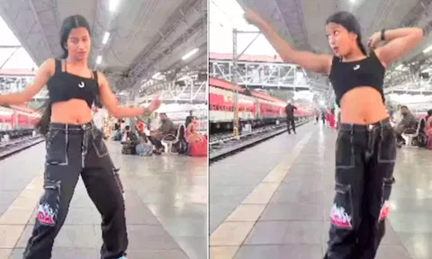 மும்பை ரெயில் நிலைய நடைமேடையில் நடனமாடிய இளம்பெண்