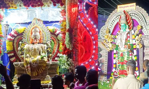 பூ பல்லக்குகள் வீதி உலா வந்த காட்சி.