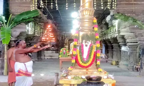 வைகாசி திருவிழாவையொட்டி கைலாசநாதர் கோவிலில் கொடியேற்றம் நிகழ்ச்சி நடந்த காட்சி.