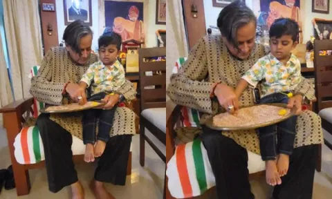 சக ஊழியரின் 2 வயது மகனுக்கு வித்யாரம்பம் நடத்திய சசிதரூர்