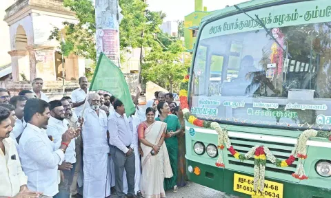 சுவாமிமலையில் இருந்து சென்னைக்கு பஸ் சேவையை கல்யாணசுந்தரம் எம்.பி. தொடங்கி வைத்தார்.
