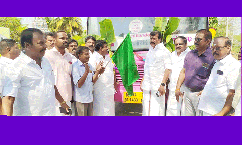 பேருந்து சேவையை மாங்குடி எம்.எல்.ஏ. கொடியசைத்து தொடங்கி வைத்தார்.