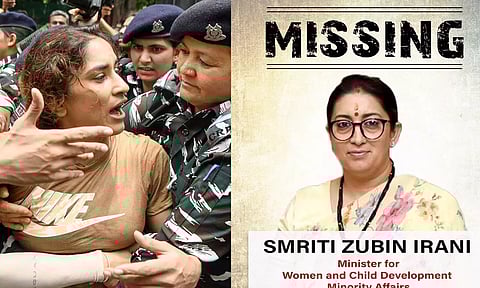 மல்யுத்த வீராங்கனைகள் போராட்டம்: காணவில்லை போஸ்டர் வெளியிட்ட காங்கிரஸ்- பதிலடி கொடுத்த ஸ்மிருதி இரானி