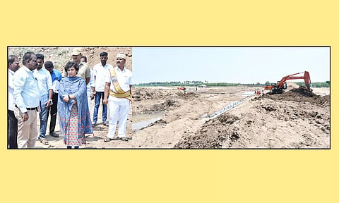 மானாமதுரை அருகே வைகை ஆற்றின் குறுக்கே கட்டப்பட்டு வரும் அணைக்கட்டு கட்டுமான பணிகளை கலெக்டர் ஆஷா அஜீத் ஆய்வு செய்தார்.