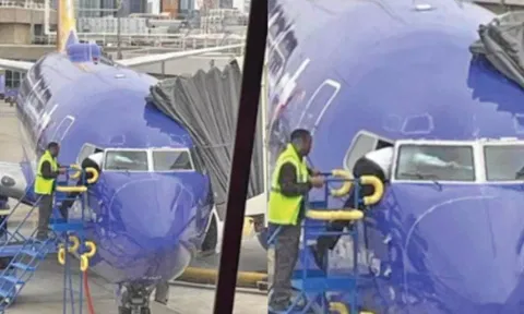 ஜன்னல் வழியாக விமானத்திற்குள்  ஏறிக்குதித்த 'பைலட்'